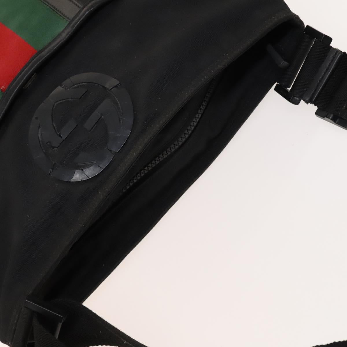 GUCCI Web Sherry Line Shoulder Bag Nylon Black Auth bs28651