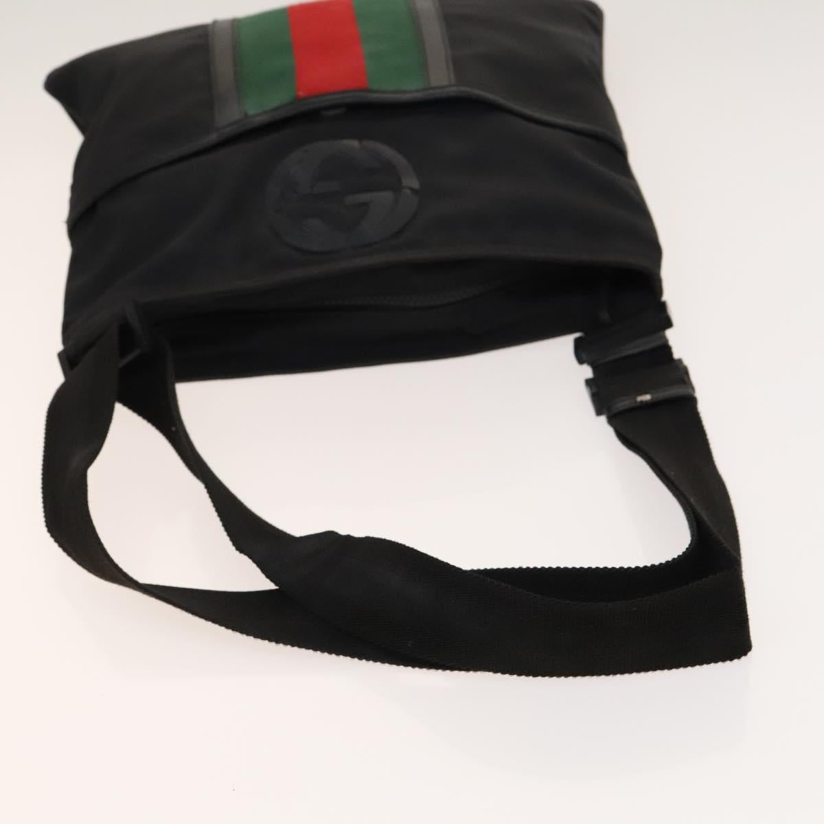 GUCCI Web Sherry Line Shoulder Bag Nylon Black Auth bs28651