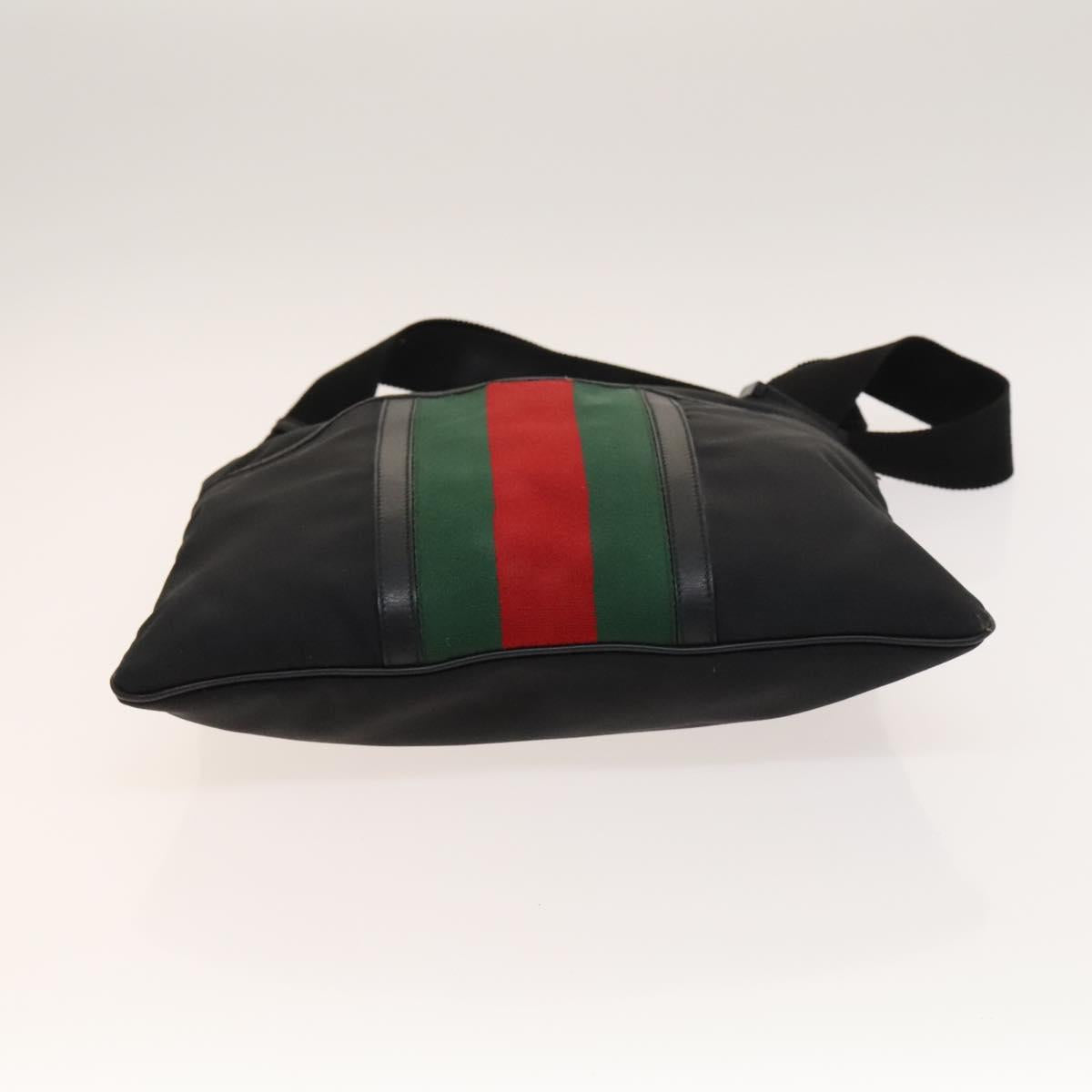 GUCCI Web Sherry Line Shoulder Bag Nylon Black Auth bs28651