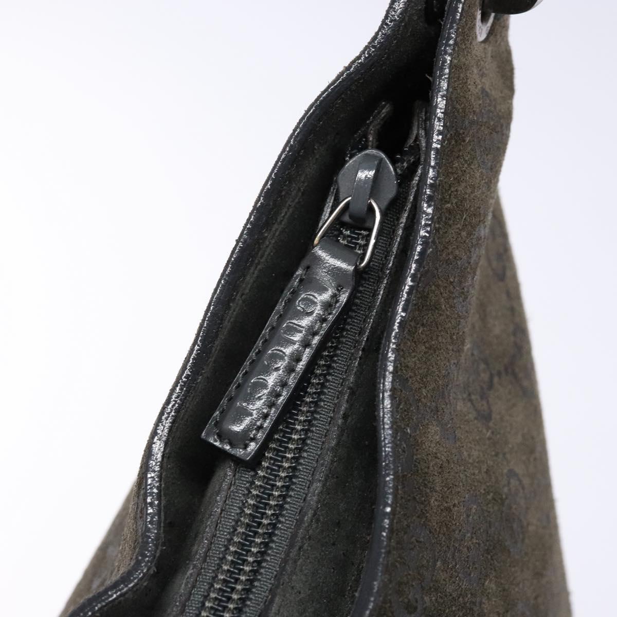 GUCCI GG Canvas Bamboo Shoulder Bag Suede Gray Silver 001 1705 3006 Auth bs28652