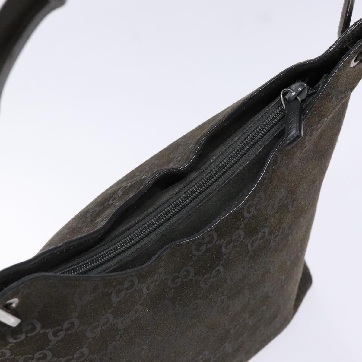 GUCCI GG Canvas Bamboo Shoulder Bag Suede Gray Silver 001 1705 3006 Auth bs28652