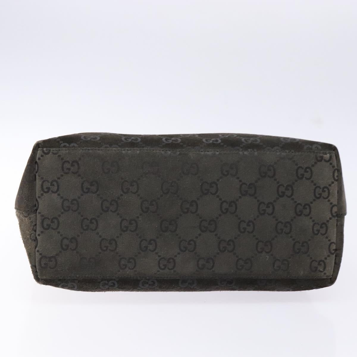GUCCI GG Canvas Bamboo Shoulder Bag Suede Gray Silver 001 1705 3006 Auth bs28652