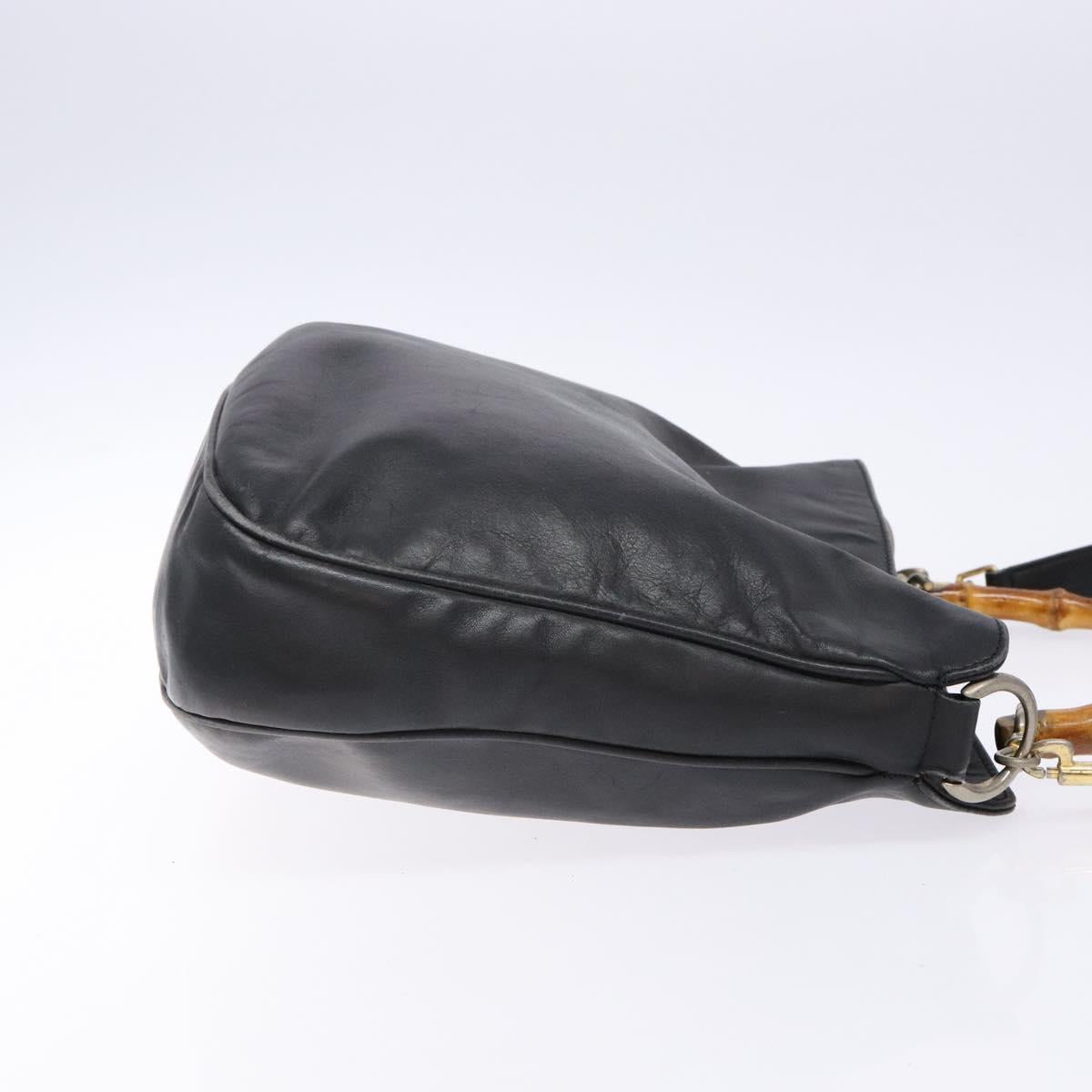 GUCCI Bamboo Hand Bag Leather 2way Black Gold 001 1781 1638 Auth bs28653