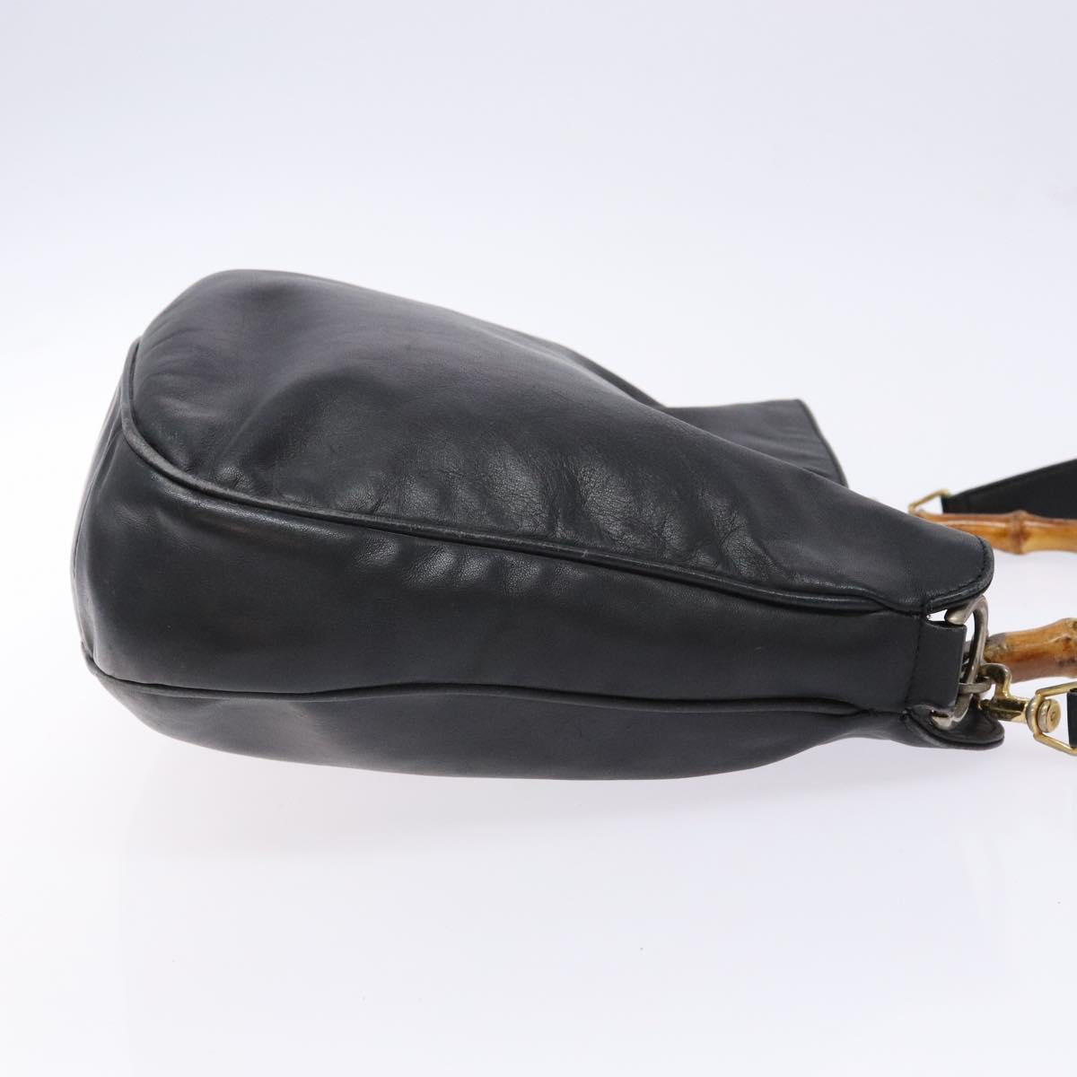 GUCCI Bamboo Hand Bag Leather 2way Black Gold 001 1781 1638 Auth bs28653