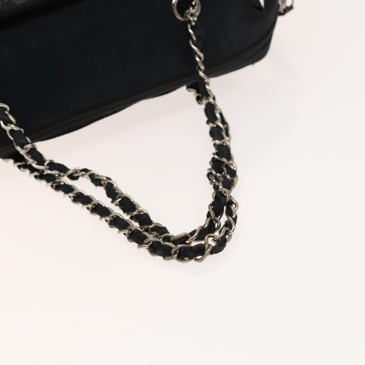 CHANEL Chain Shoulder Bag Enamel Nylon Black Silver CC Auth bs28658