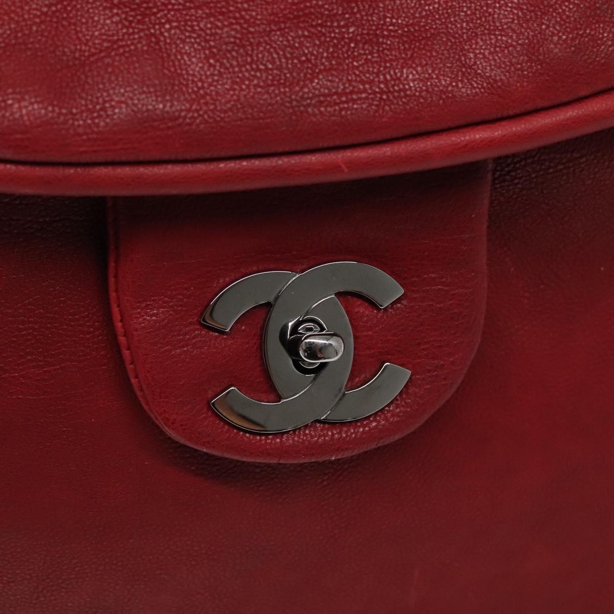 CHANEL Boston Bag Lamb Skin Red CC Auth bs28667