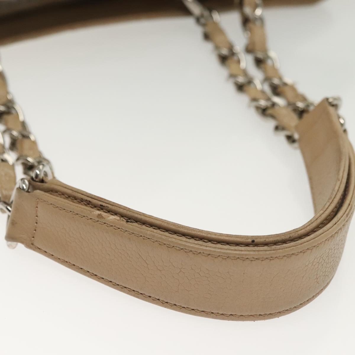 CHANEL Matelasse Chain Tote Bag Caviar Skin Beige Silver CC Auth bs28668