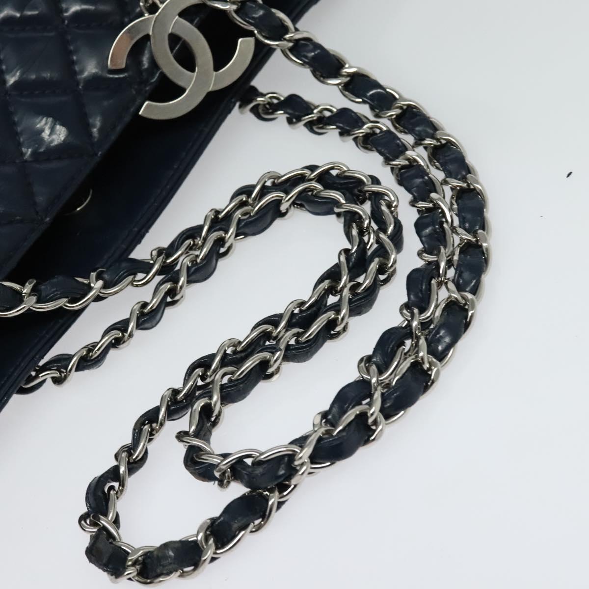 CHANEL Matelasse Chain Tote Bag Enamel Blue Silver CC Auth bs28676