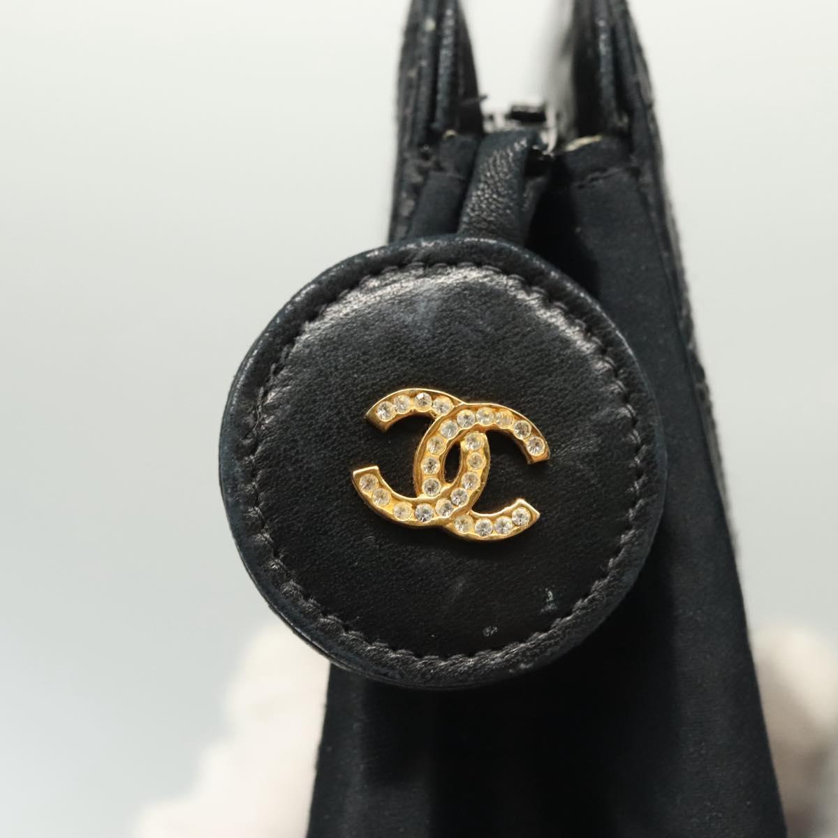 CHANEL Bicolore Pouch Satin Black CC Auth bs28678