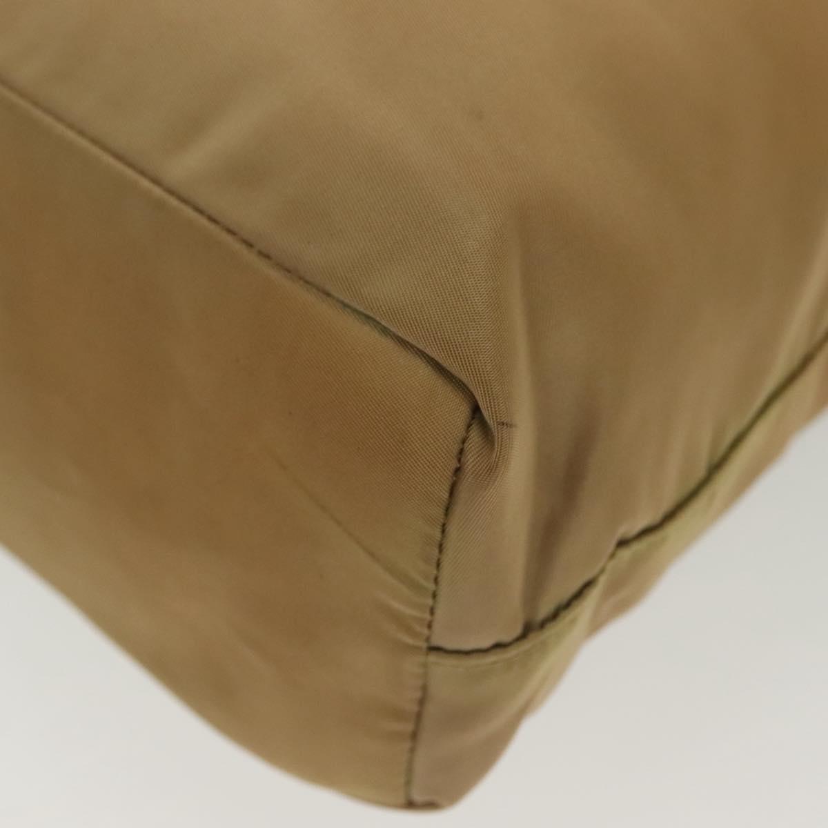 PRADA Tote Bag Nylon Beige Silver Auth bs28686