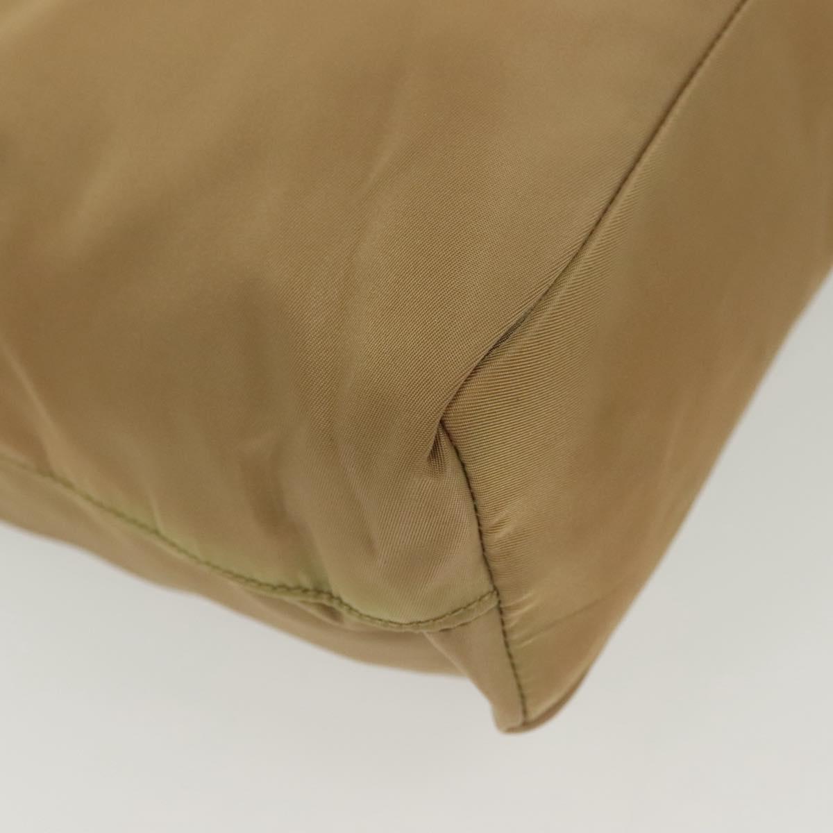 PRADA Tote Bag Nylon Beige Silver Auth bs28686