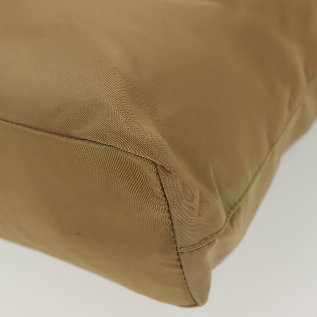 PRADA Tote Bag Nylon Beige Silver Auth bs28686