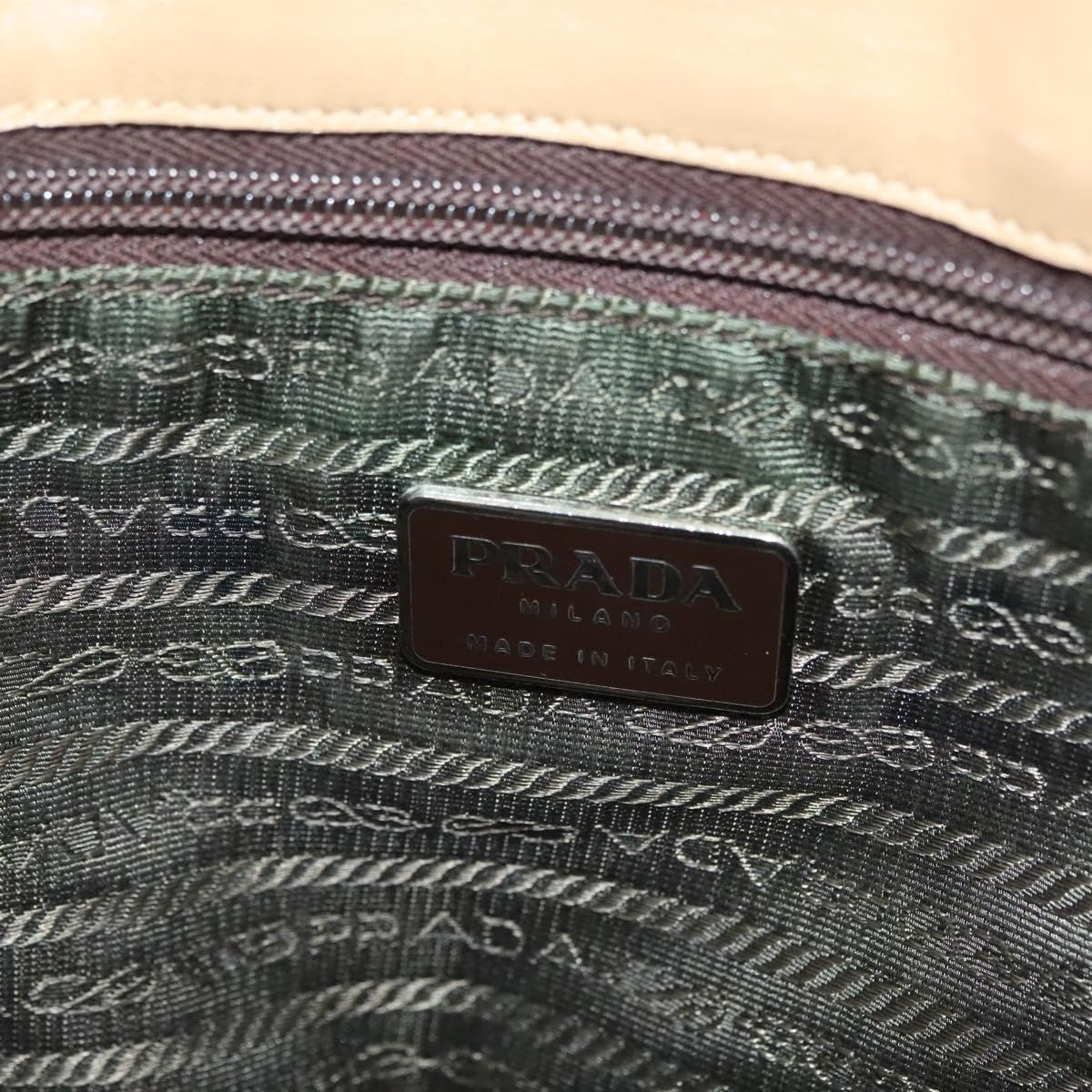 PRADA Tote Bag Nylon Beige Silver Auth bs28686