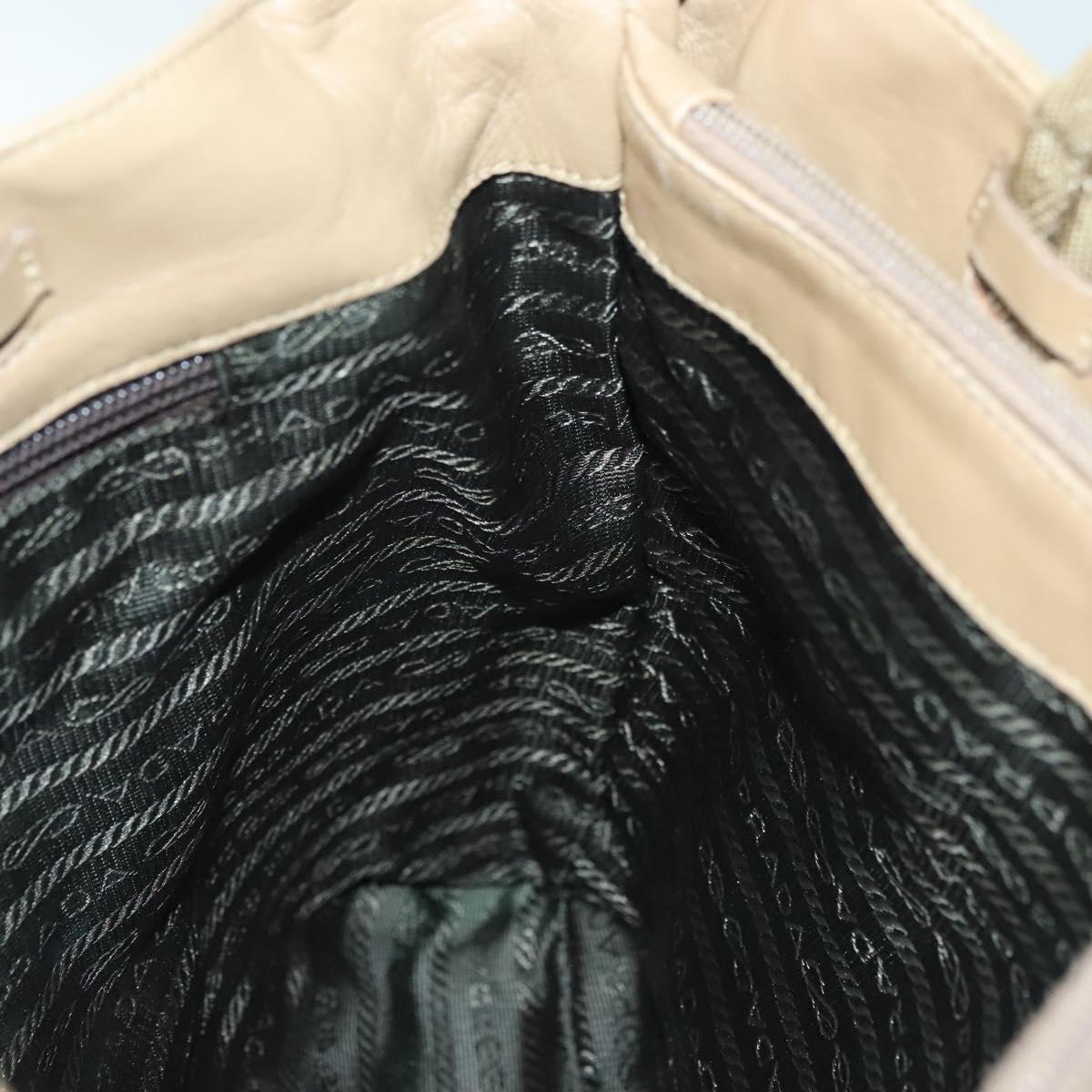 PRADA Tote Bag Nylon Beige Silver Auth bs28686