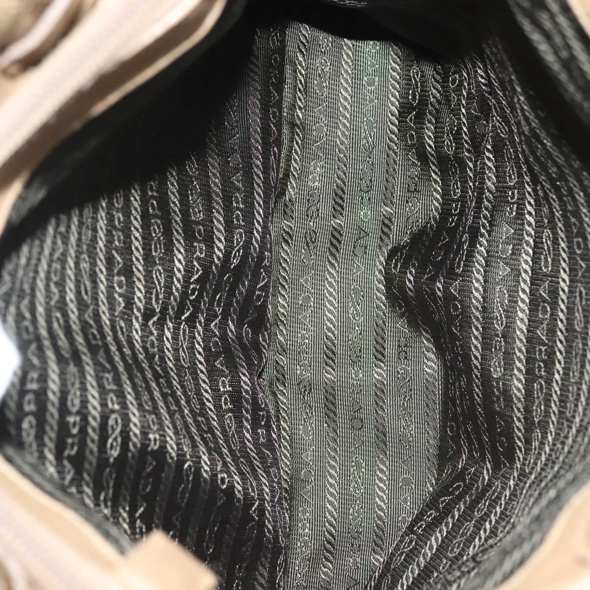 PRADA Tote Bag Nylon Beige Silver Auth bs28686