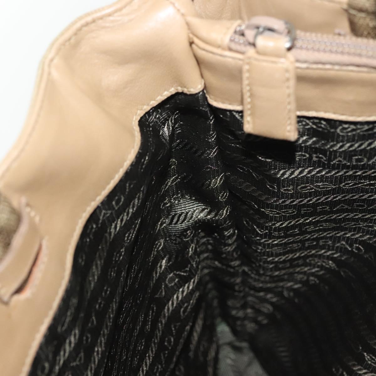 PRADA Tote Bag Nylon Beige Silver Auth bs28686