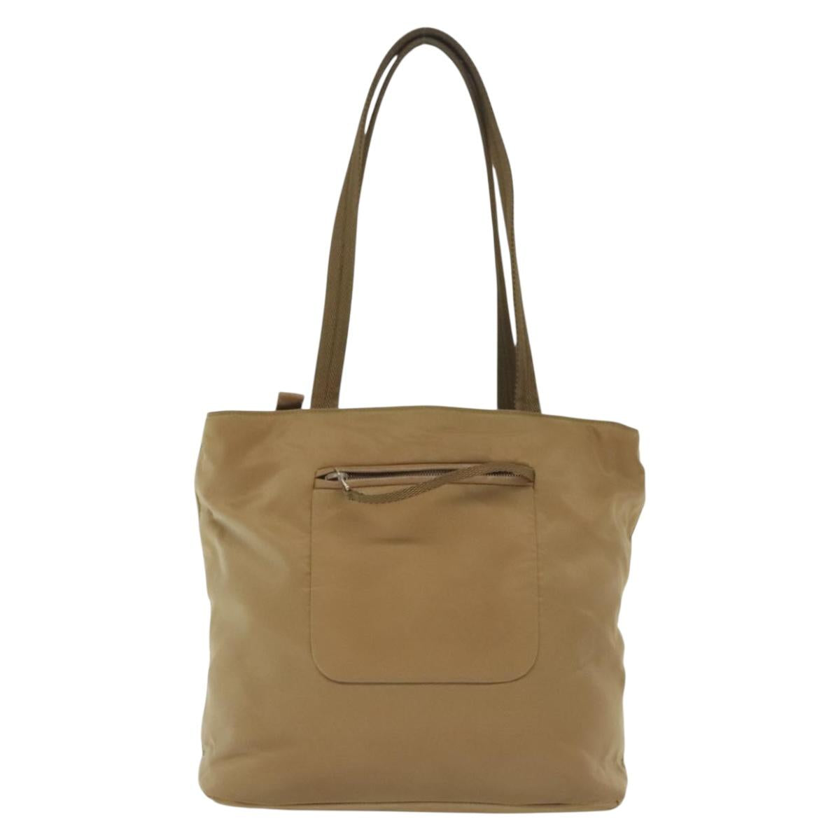 PRADA Tote Bag Nylon Beige Silver Auth bs28686