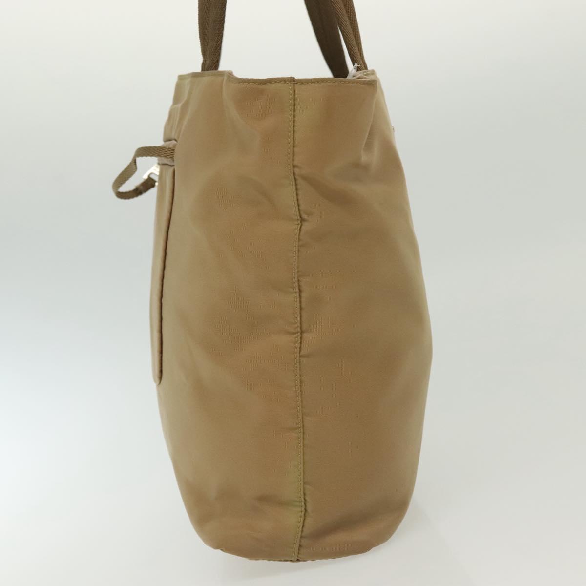 PRADA Tote Bag Nylon Beige Silver Auth bs28686