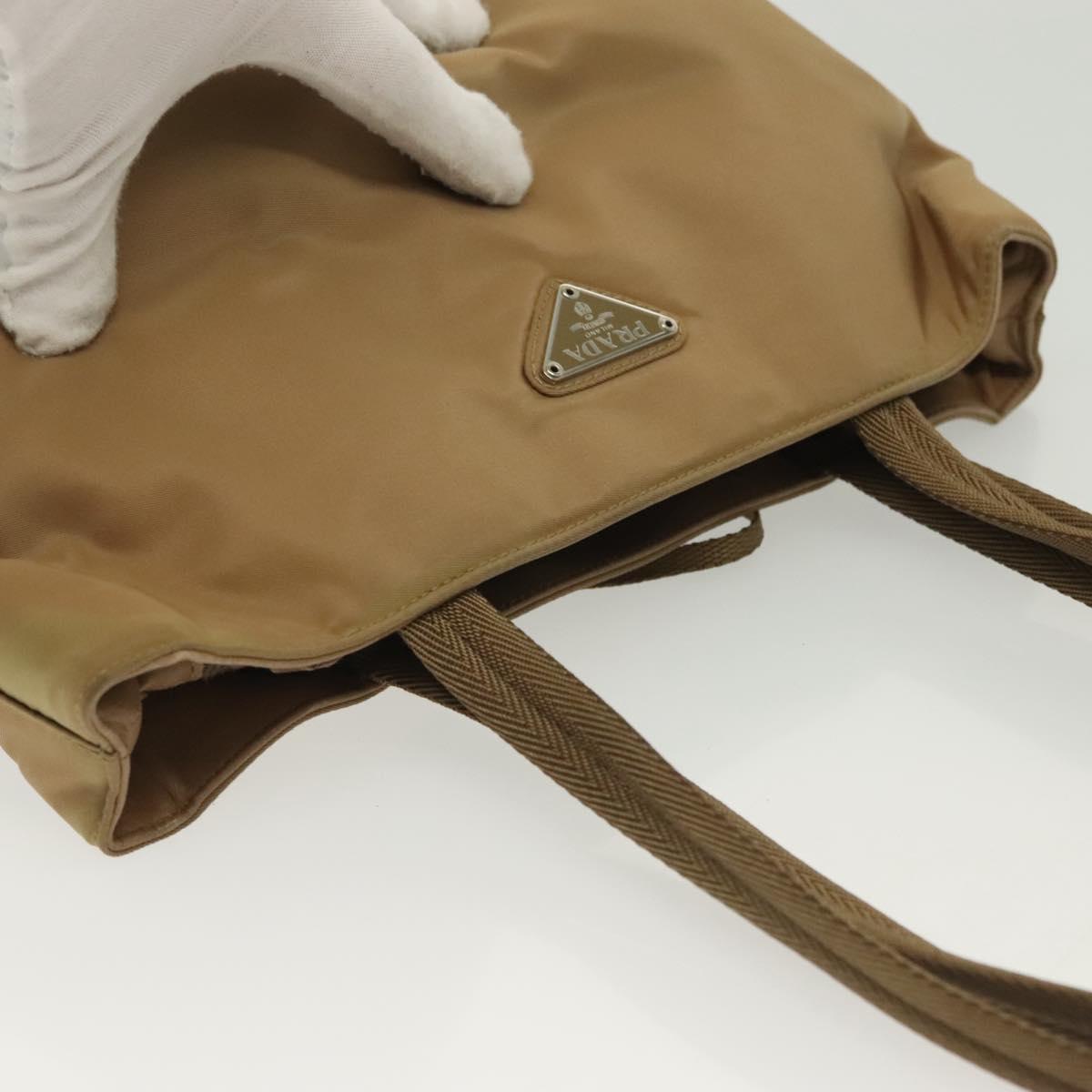 PRADA Tote Bag Nylon Beige Silver Auth bs28686