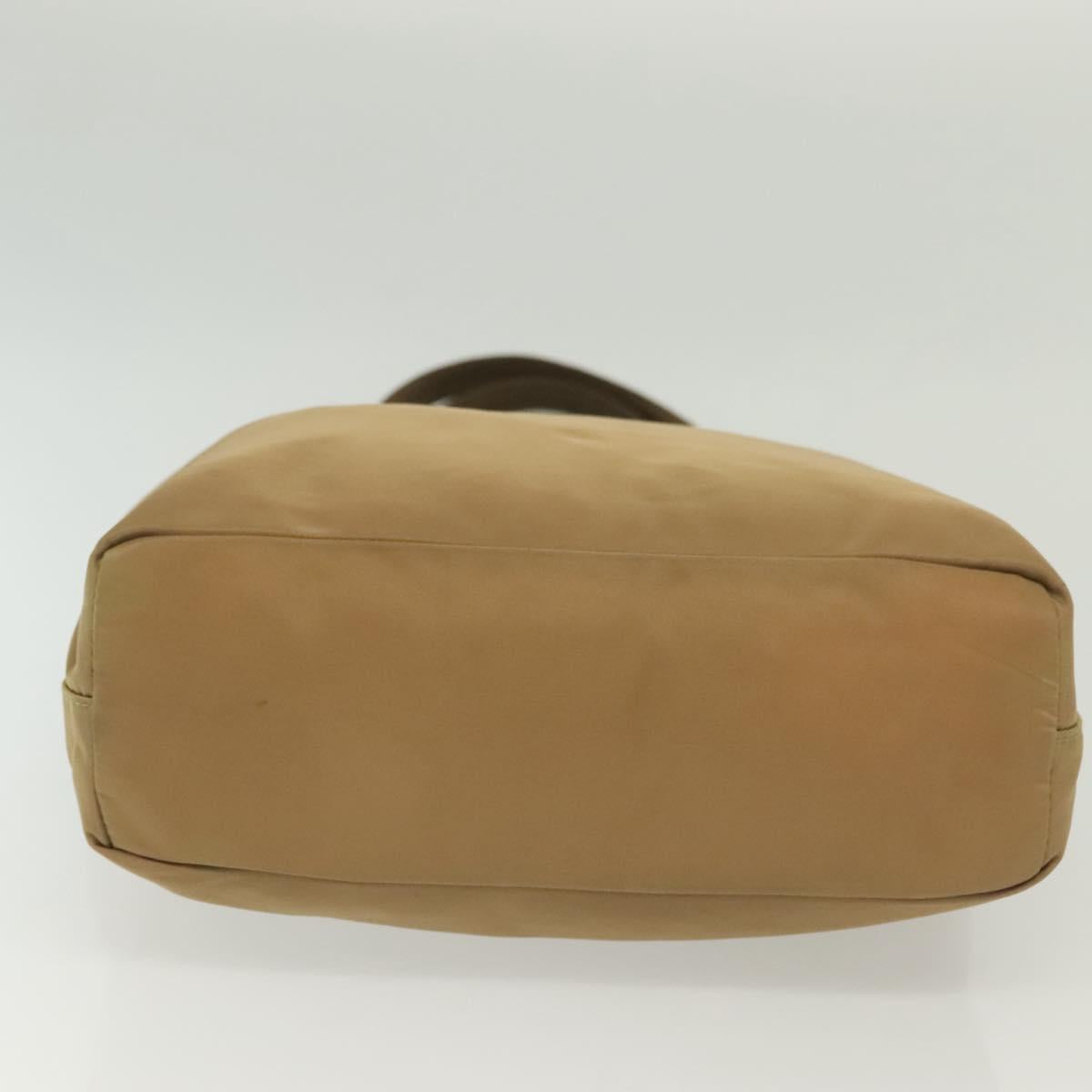 PRADA Tote Bag Nylon Beige Silver Auth bs28686