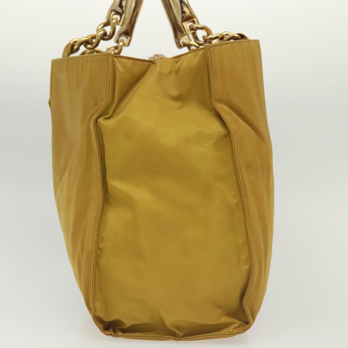 PRADA Tote Bag nylon metal Yellow Gold Auth bs28687