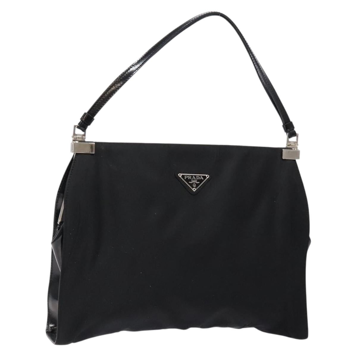 PRADA Shoulder Bag Nylon Enamel Black Silver Auth bs28691