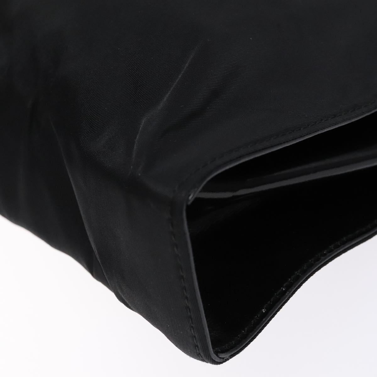 PRADA Shoulder Bag Nylon Enamel Black Silver Auth bs28691