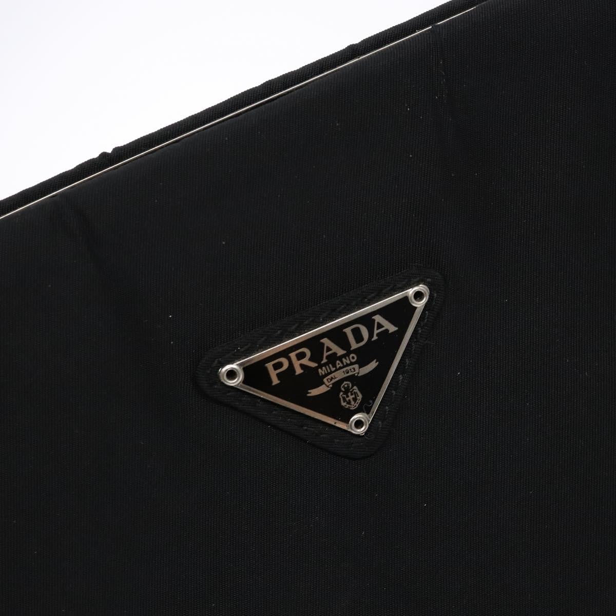 PRADA Shoulder Bag Nylon Enamel Black Silver Auth bs28691