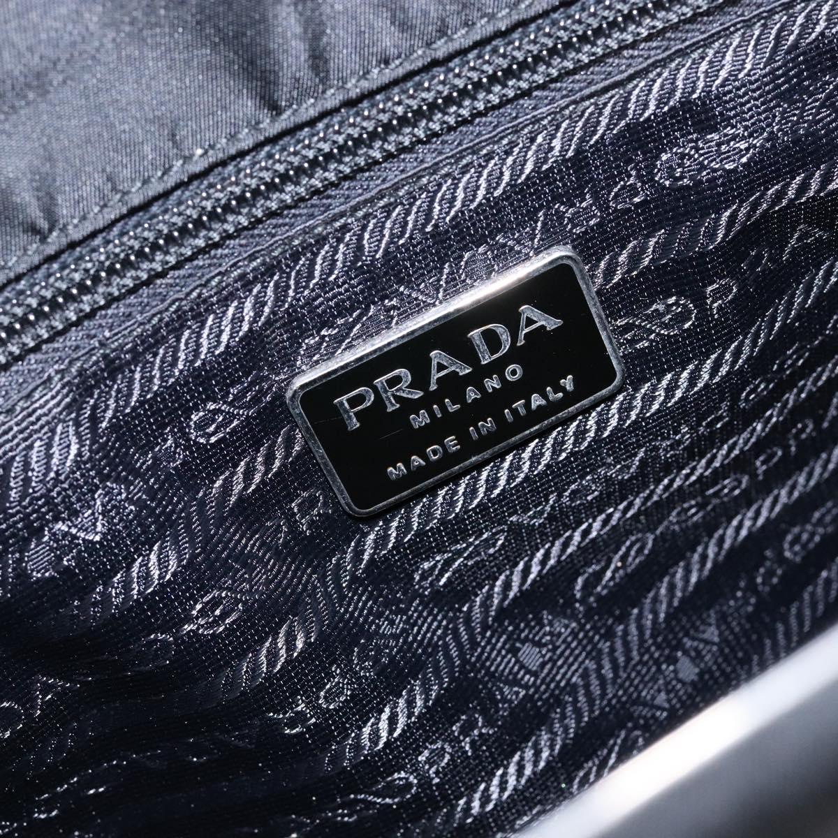 PRADA Shoulder Bag Nylon Enamel Black Silver Auth bs28691