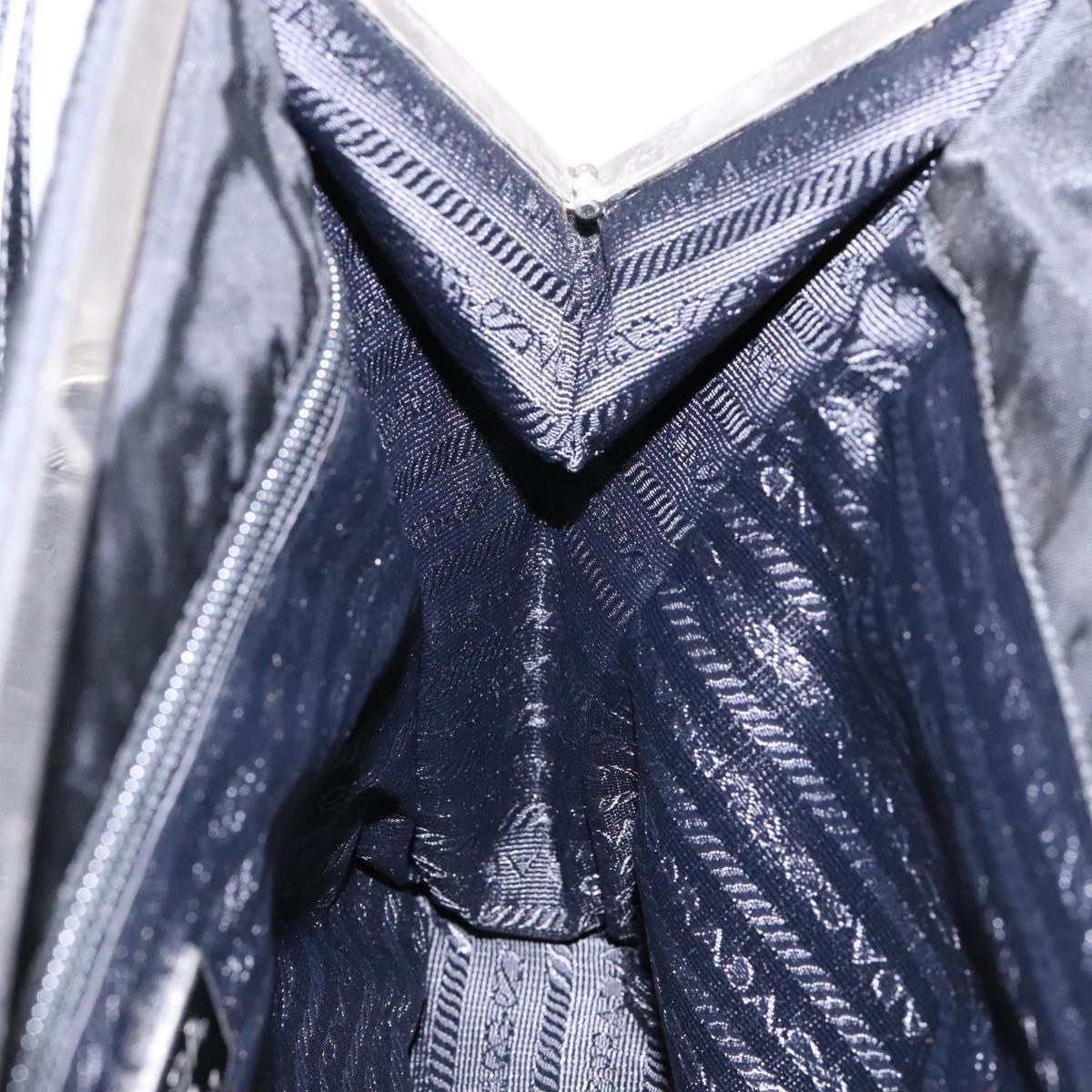 PRADA Shoulder Bag Nylon Enamel Black Silver Auth bs28691