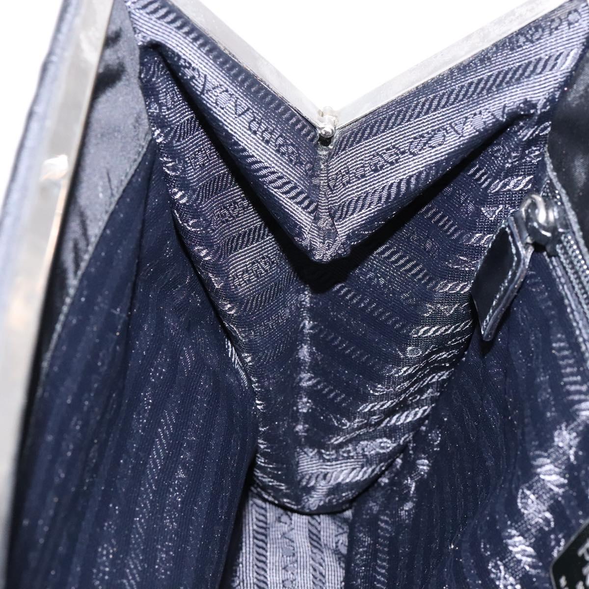 PRADA Shoulder Bag Nylon Enamel Black Silver Auth bs28691