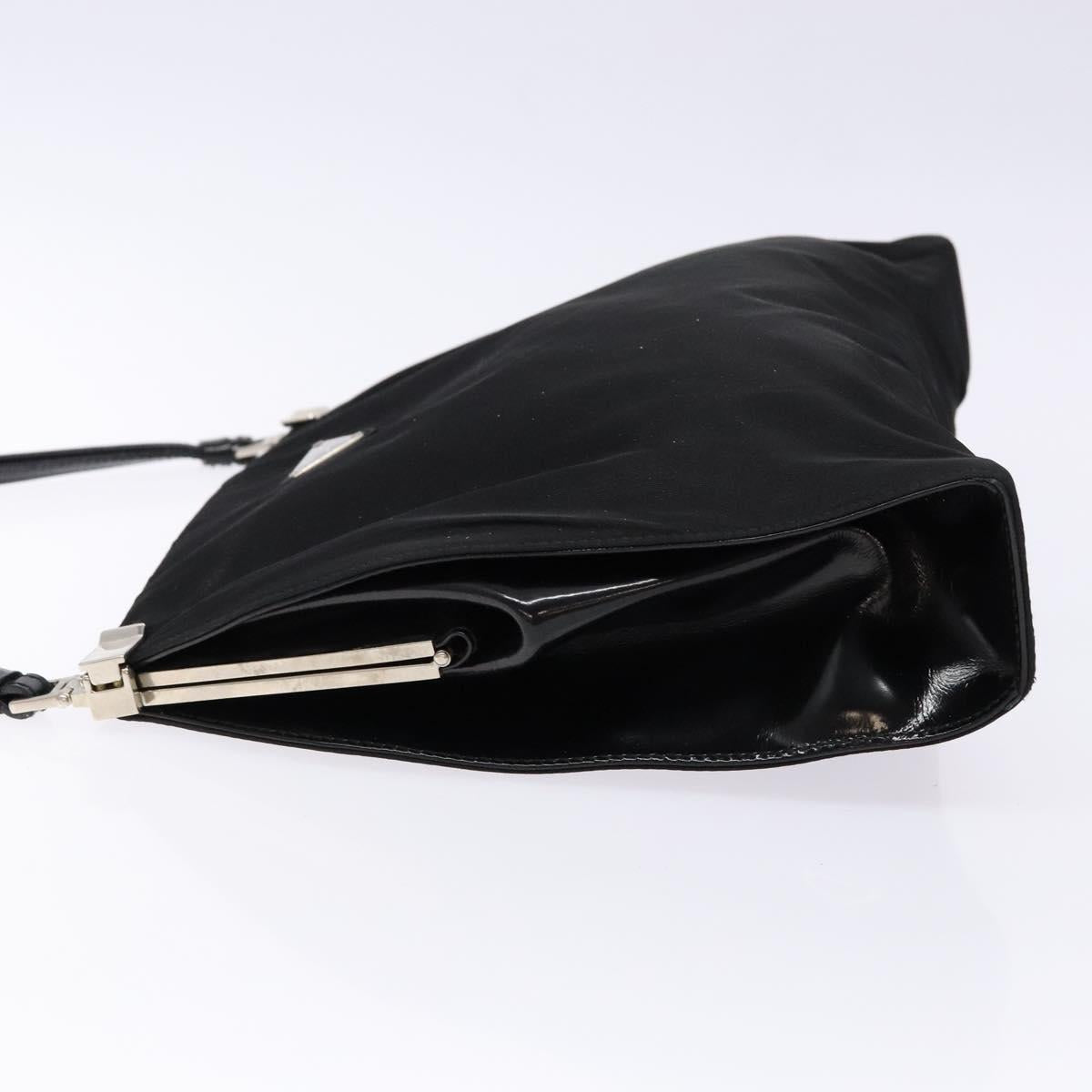 PRADA Shoulder Bag Nylon Enamel Black Silver Auth bs28691