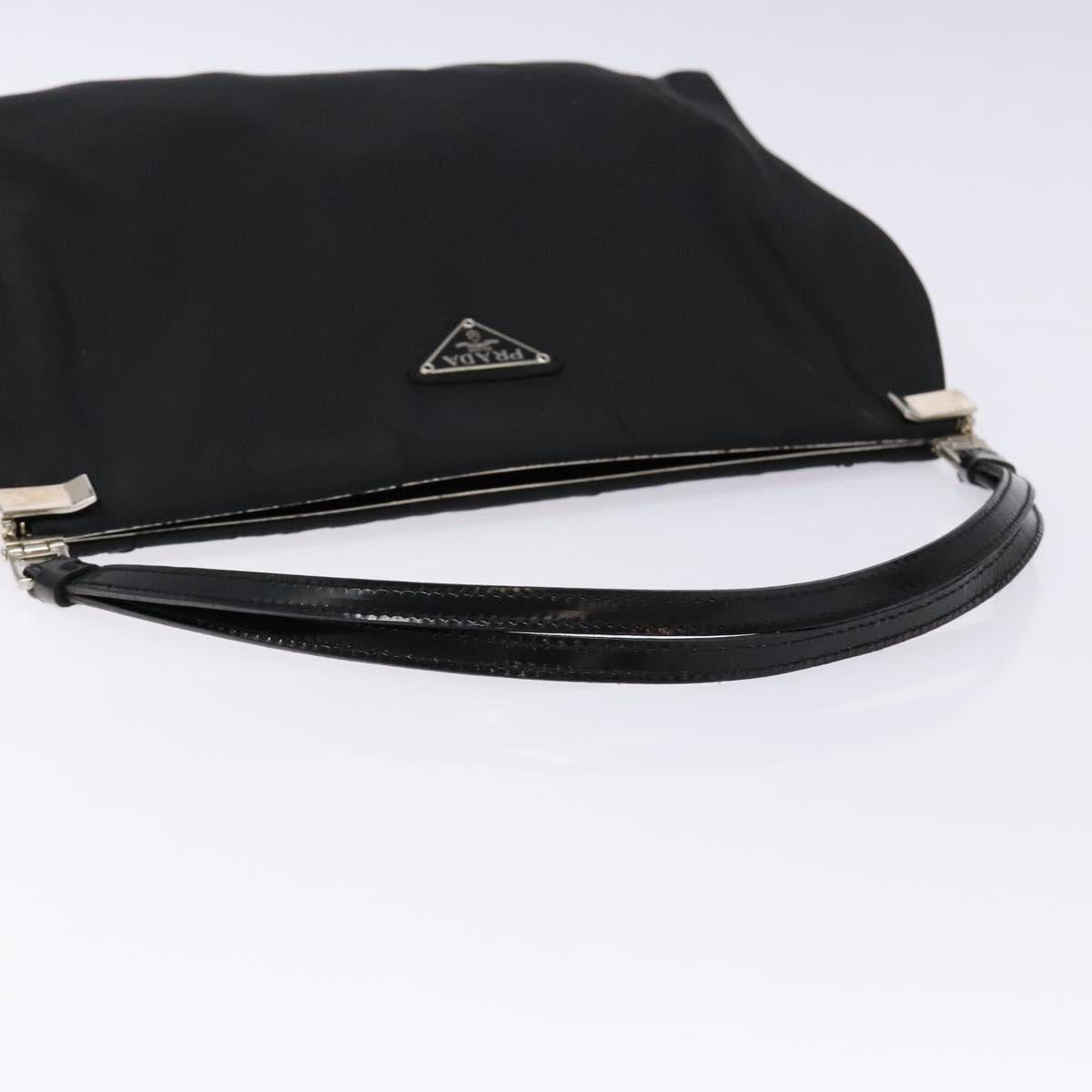 PRADA Shoulder Bag Nylon Enamel Black Silver Auth bs28691