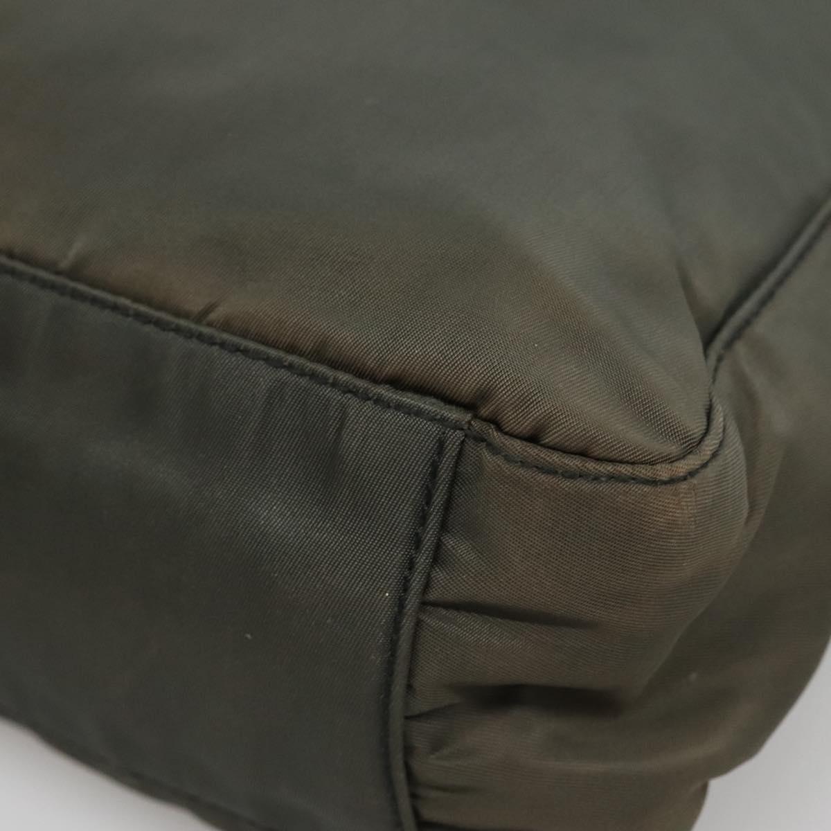 PRADA Tote Bag Nylon Khaki Silver Auth bs28692