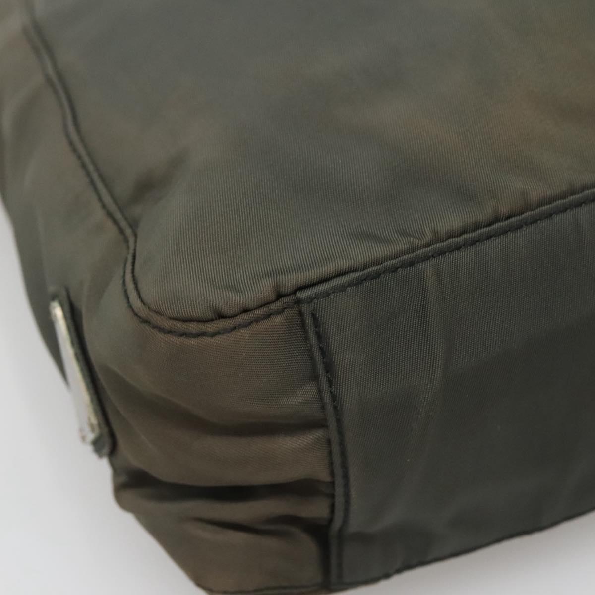 PRADA Tote Bag Nylon Khaki Silver Auth bs28692