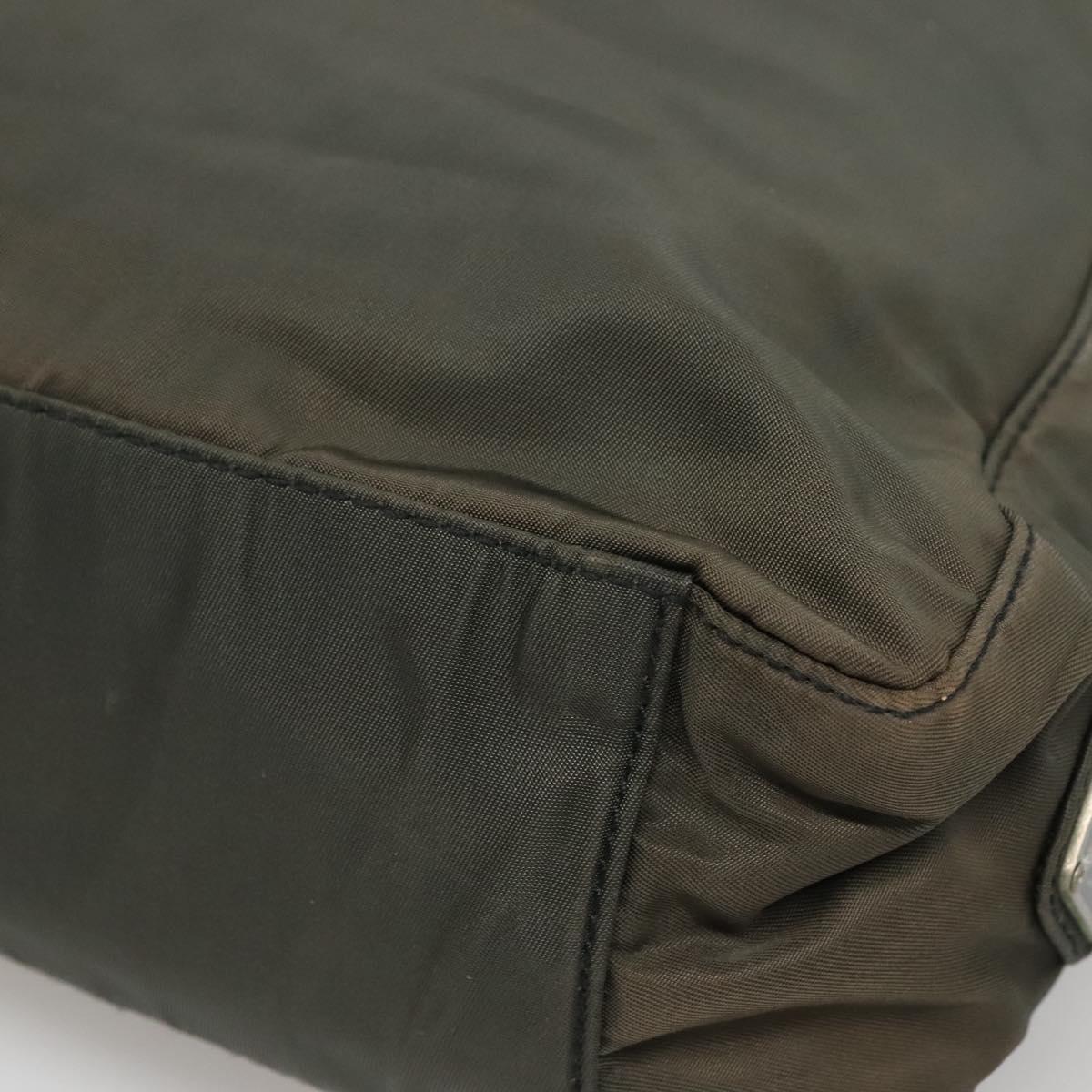 PRADA Tote Bag Nylon Khaki Silver Auth bs28692