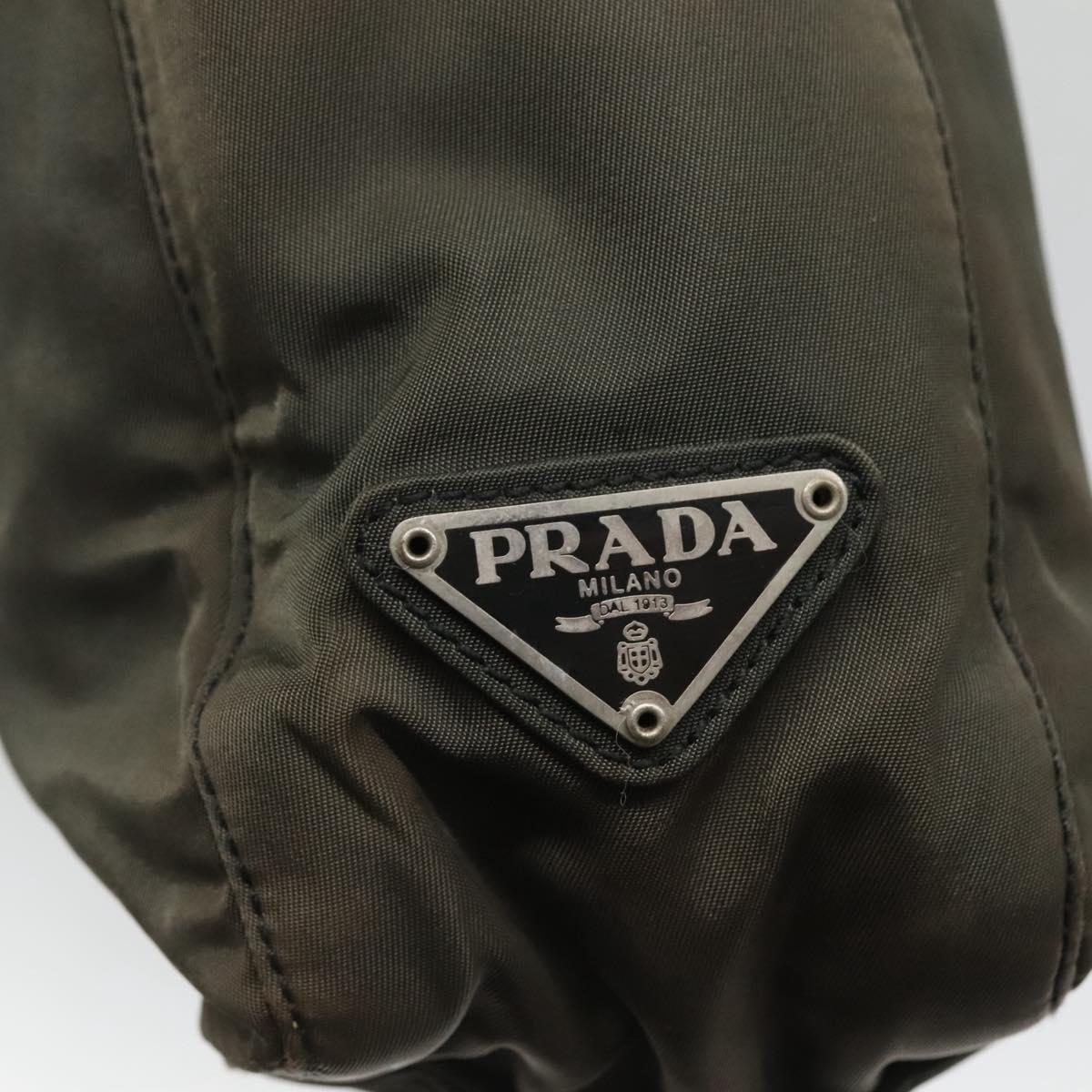 PRADA Tote Bag Nylon Khaki Silver Auth bs28692