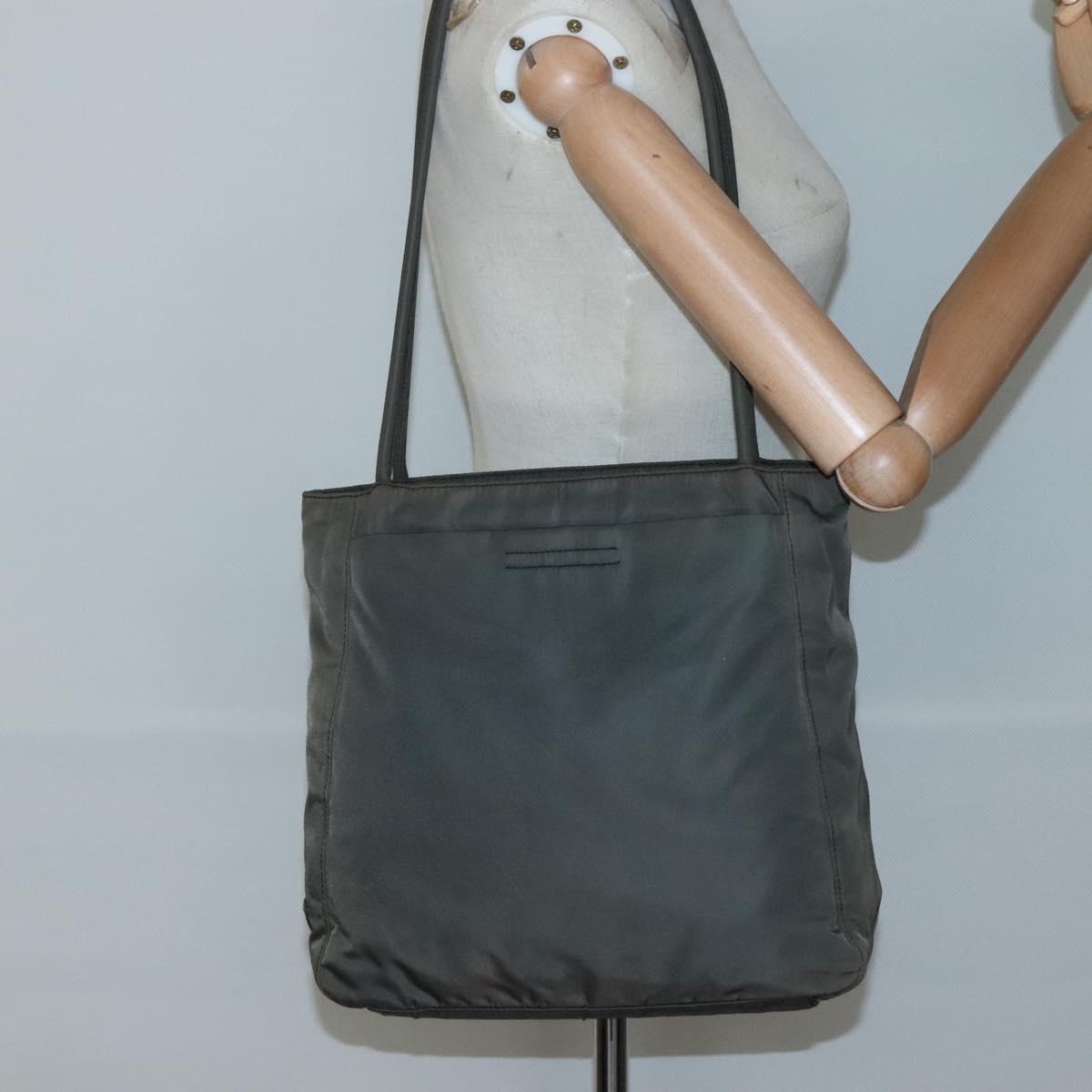 PRADA Tote Bag Nylon Khaki Silver Auth bs28692