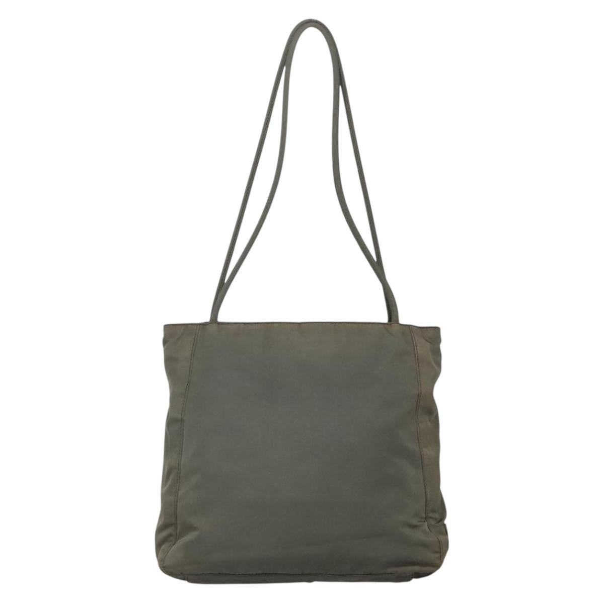 PRADA Tote Bag Nylon Khaki Silver Auth bs28692