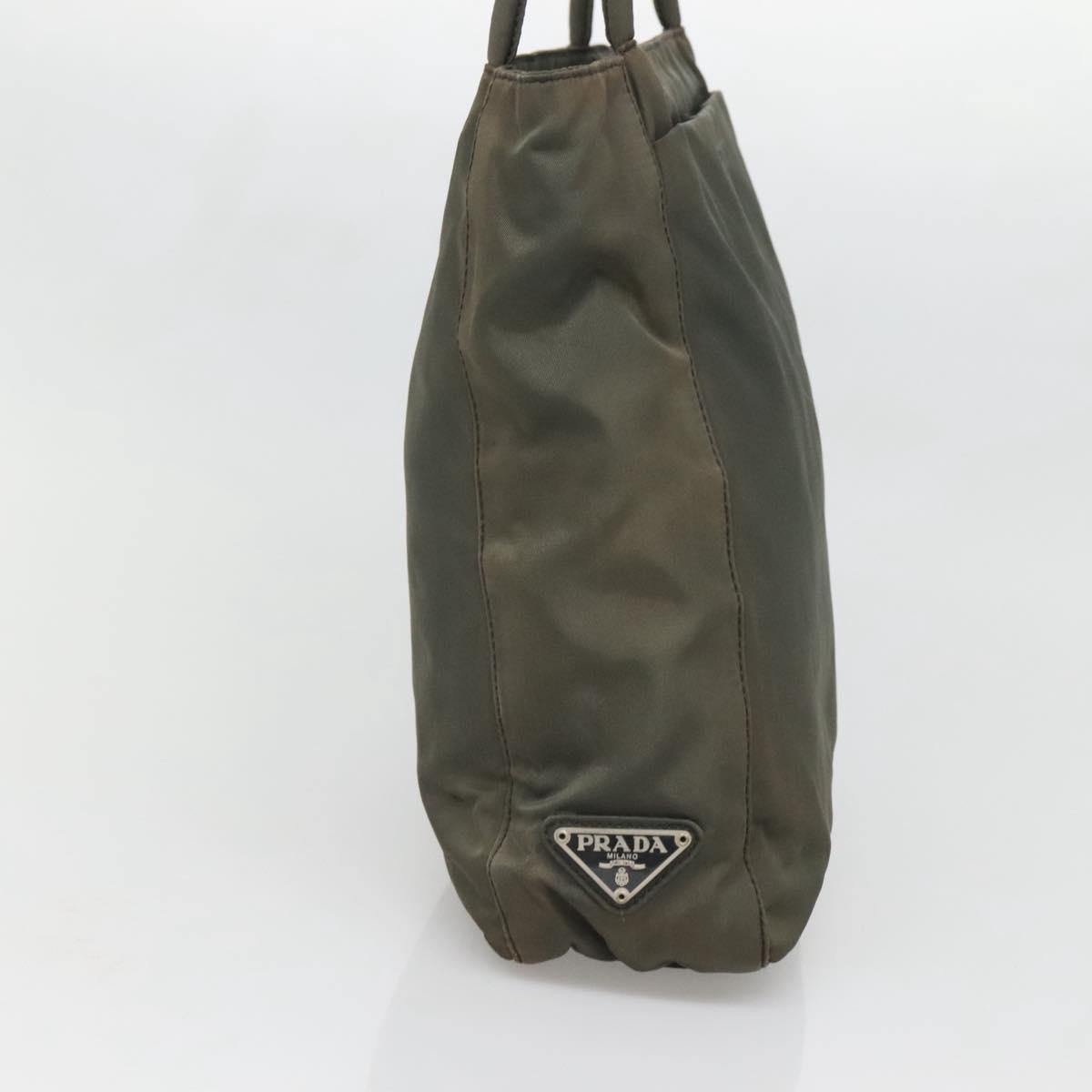 PRADA Tote Bag Nylon Khaki Silver Auth bs28692
