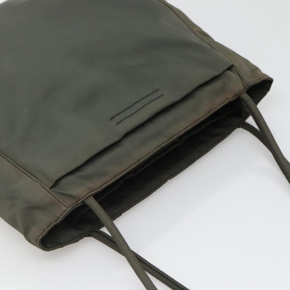 PRADA Tote Bag Nylon Khaki Silver Auth bs28692