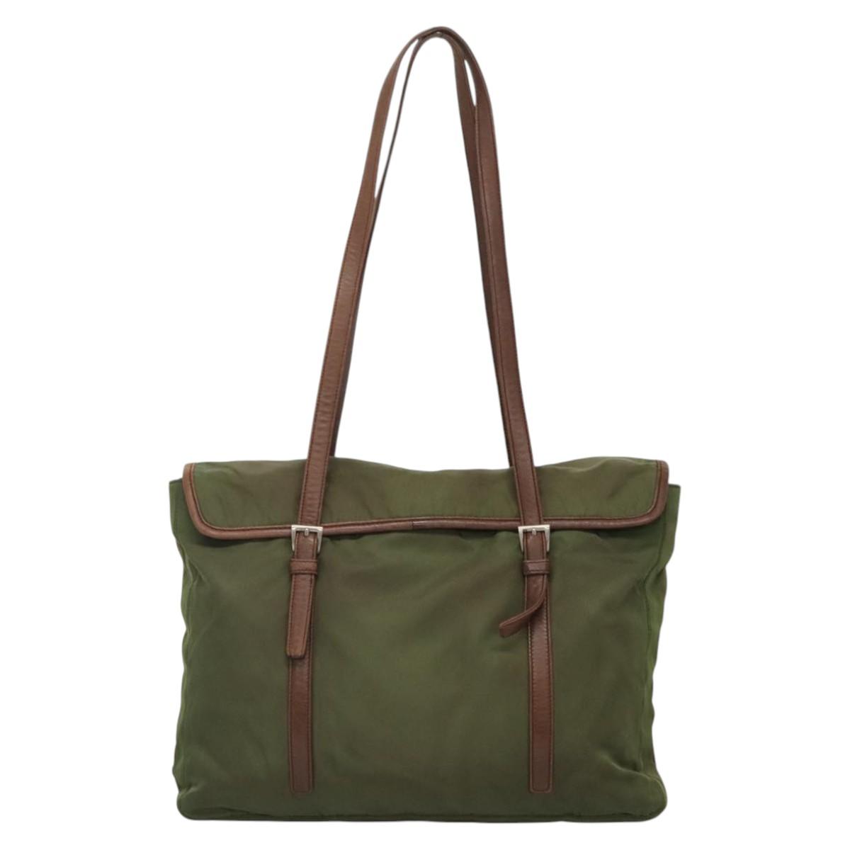 PRADA Tote Bag nylon metal Yellow Gold Auth bs28696