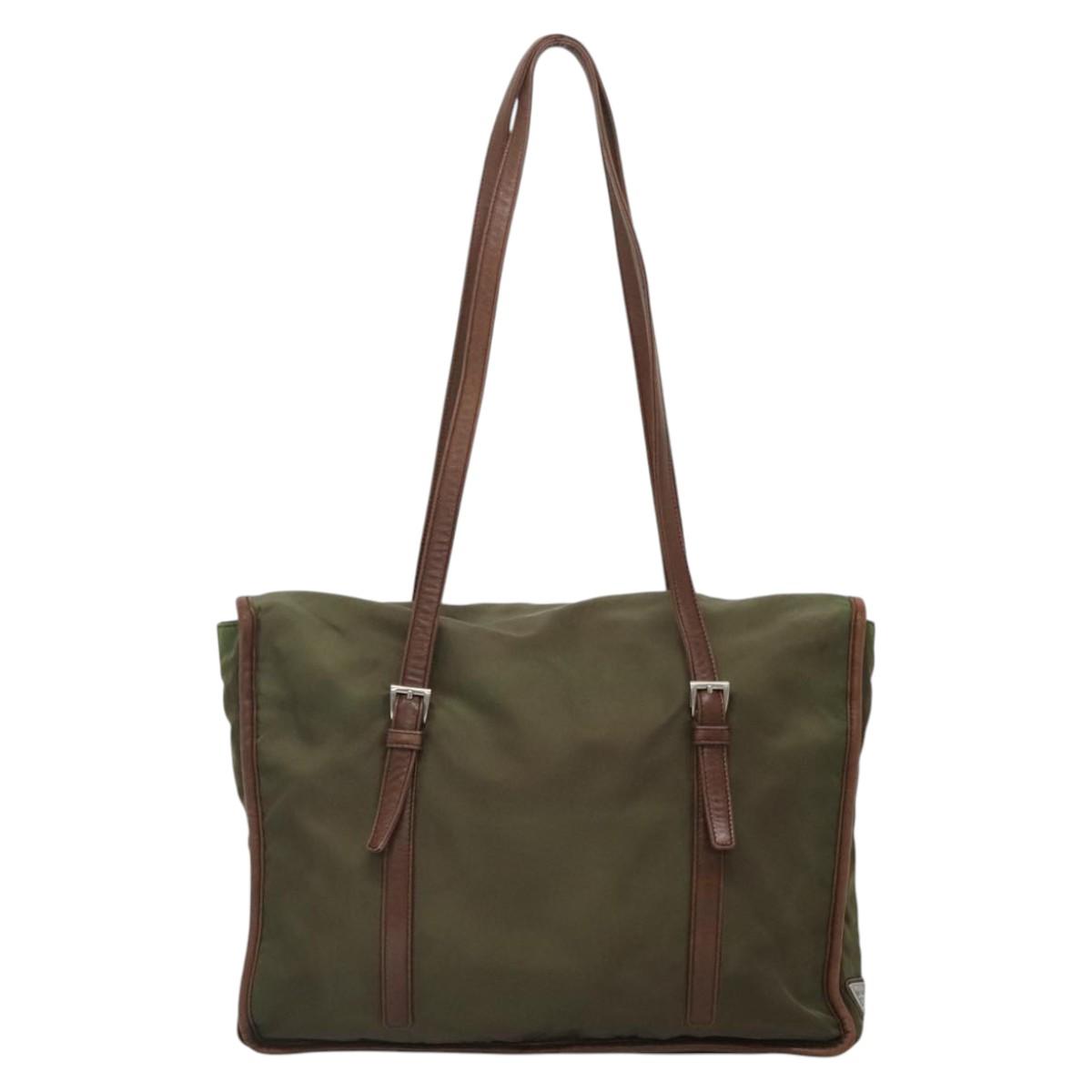 PRADA Tote Bag nylon metal Yellow Gold Auth bs28696