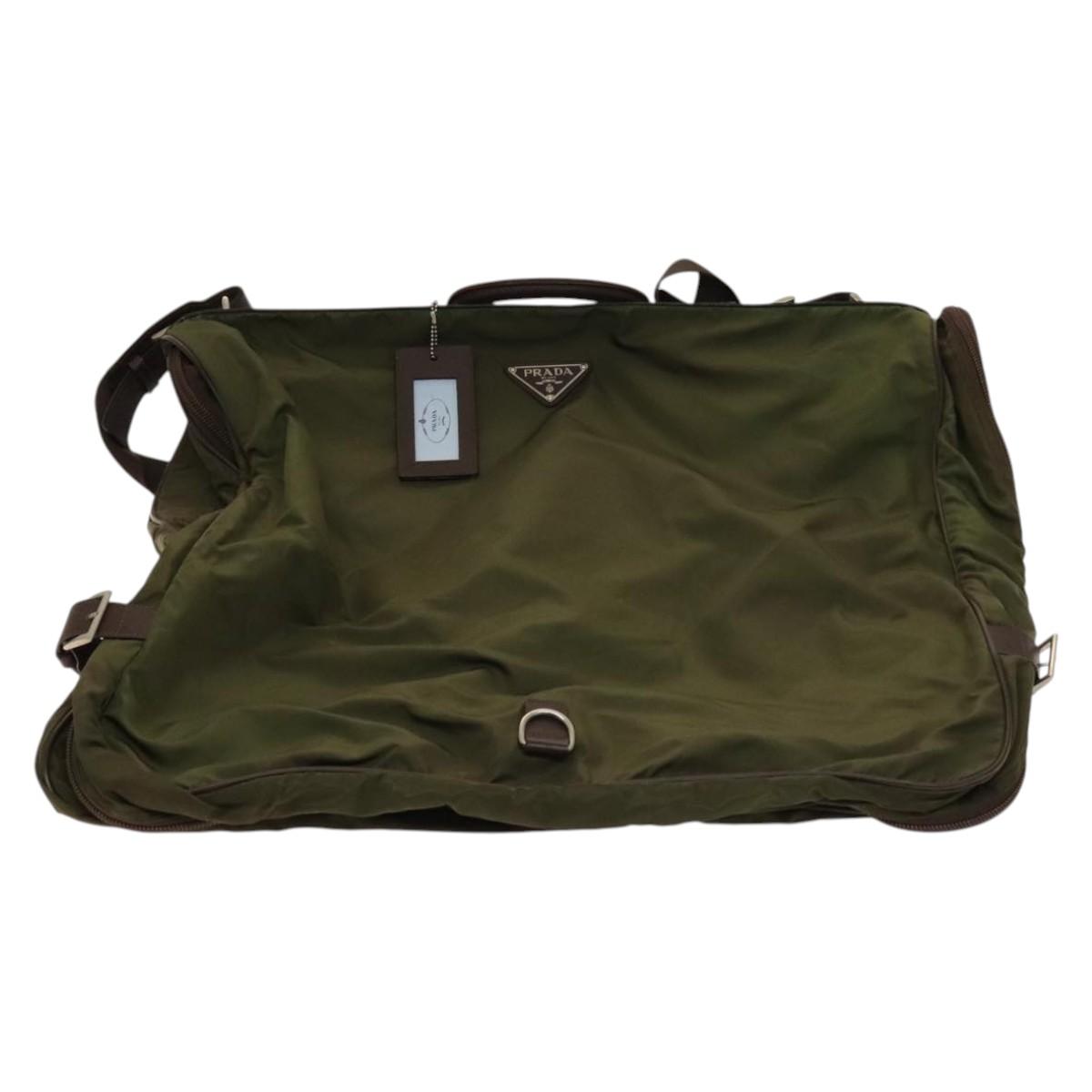 PRADA Garment Cover Nylon Khaki Silver Auth bs28697
