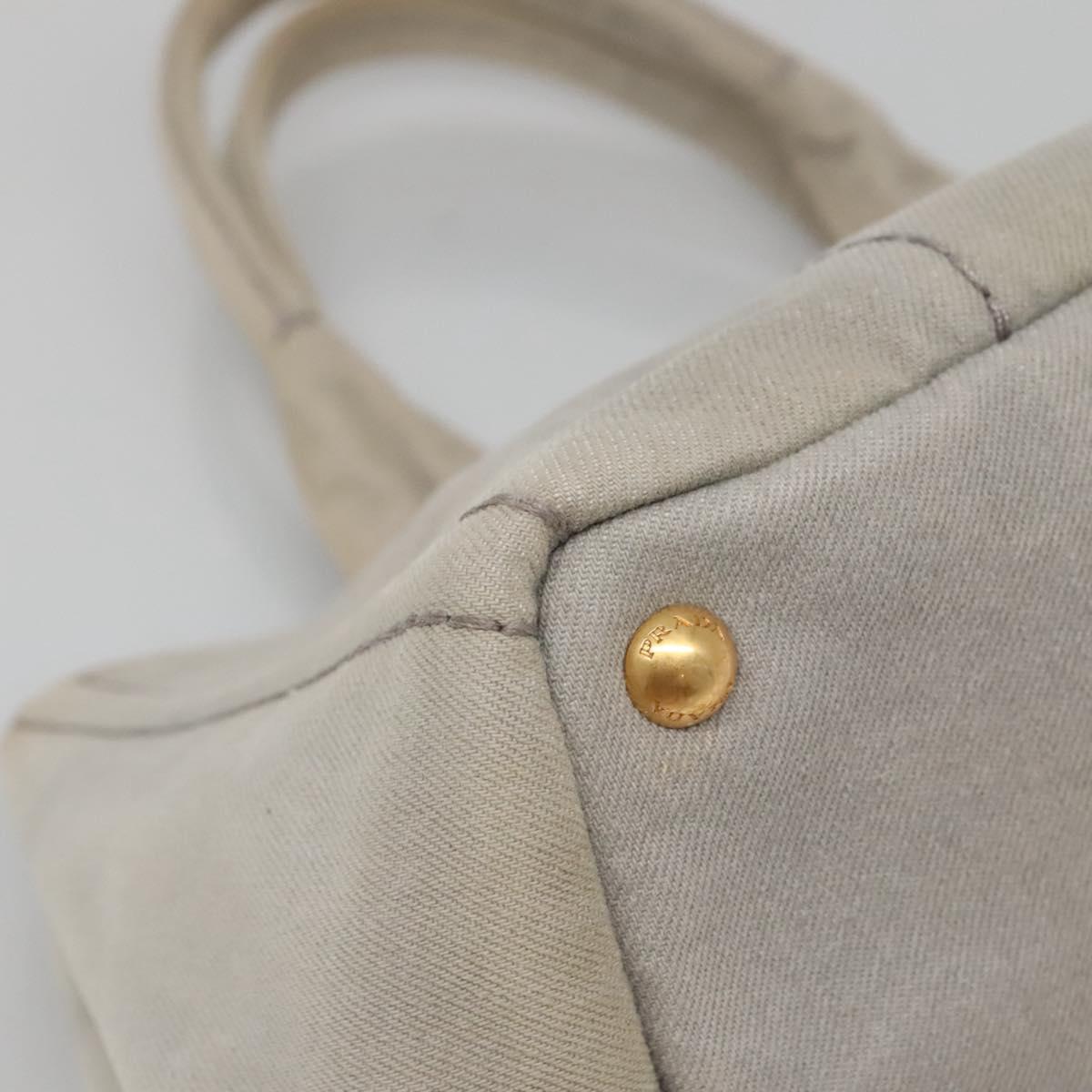PRADA Canapa MM Hand Bag Canvas Gray Gold Auth bs28698