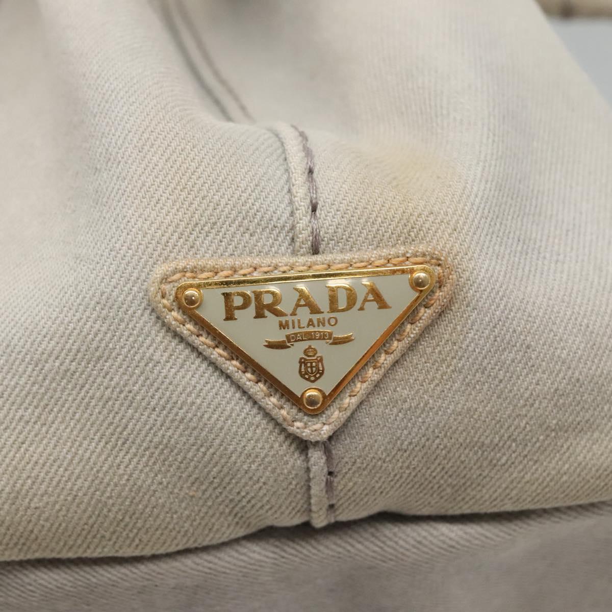 PRADA Canapa MM Hand Bag Canvas Gray Gold Auth bs28698