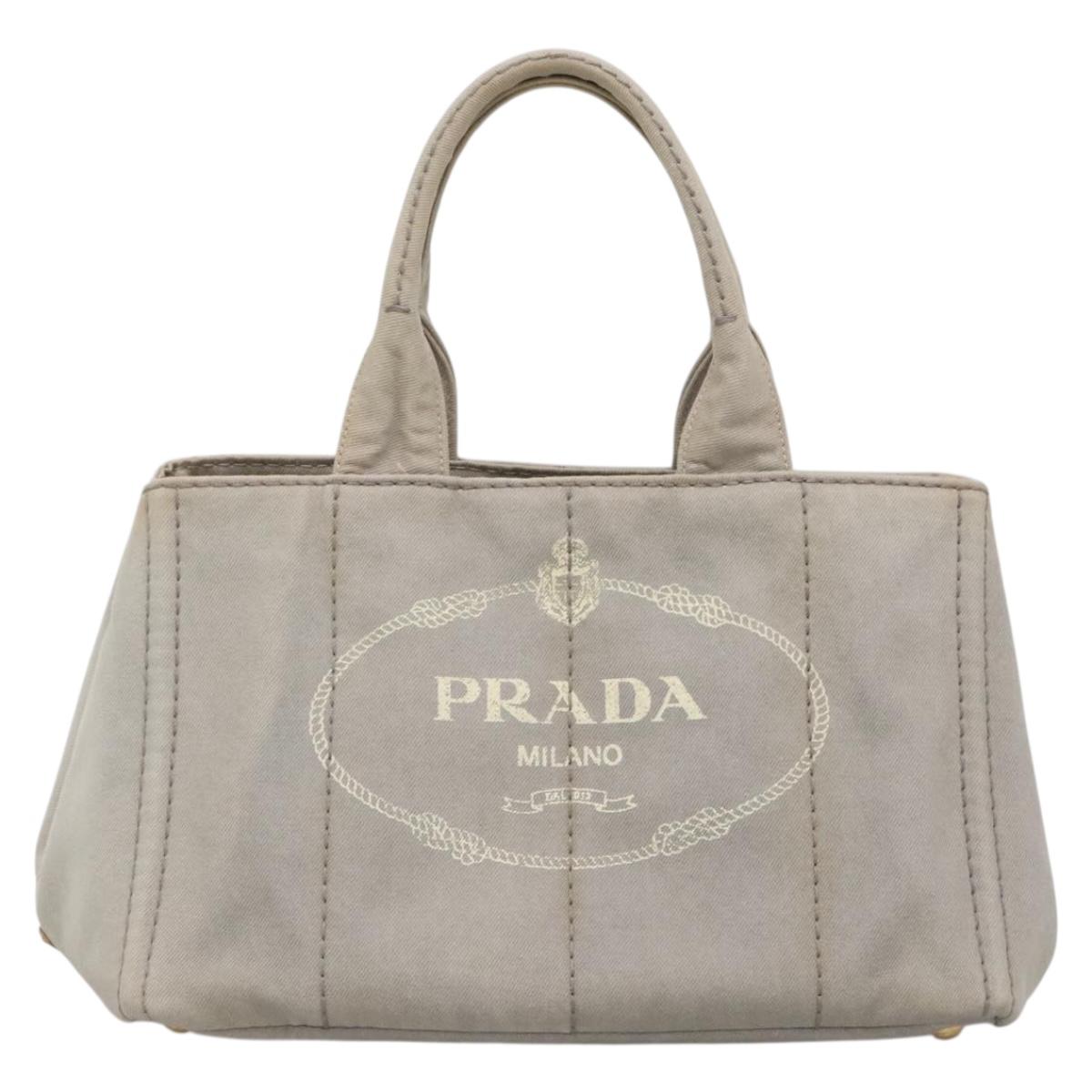 PRADA Canapa MM Hand Bag Canvas Gray Gold Auth bs28698