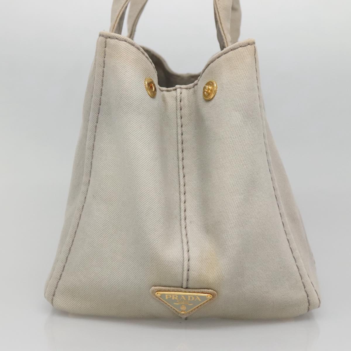 PRADA Canapa MM Hand Bag Canvas Gray Gold Auth bs28698