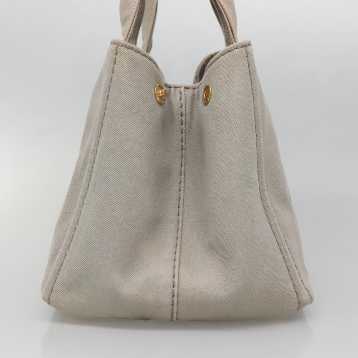 PRADA Canapa MM Hand Bag Canvas Gray Gold Auth bs28698