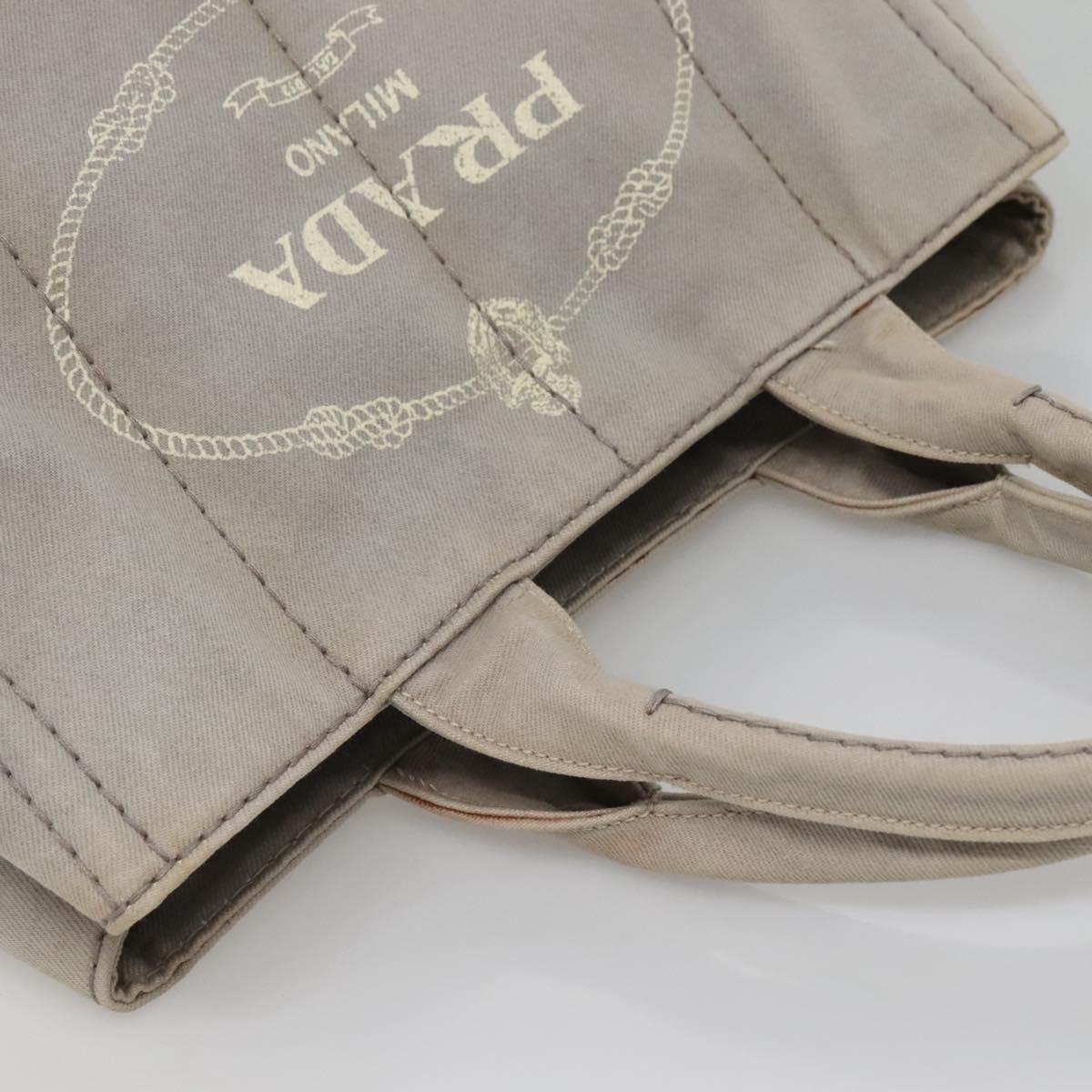 PRADA Canapa MM Hand Bag Canvas Gray Gold Auth bs28698
